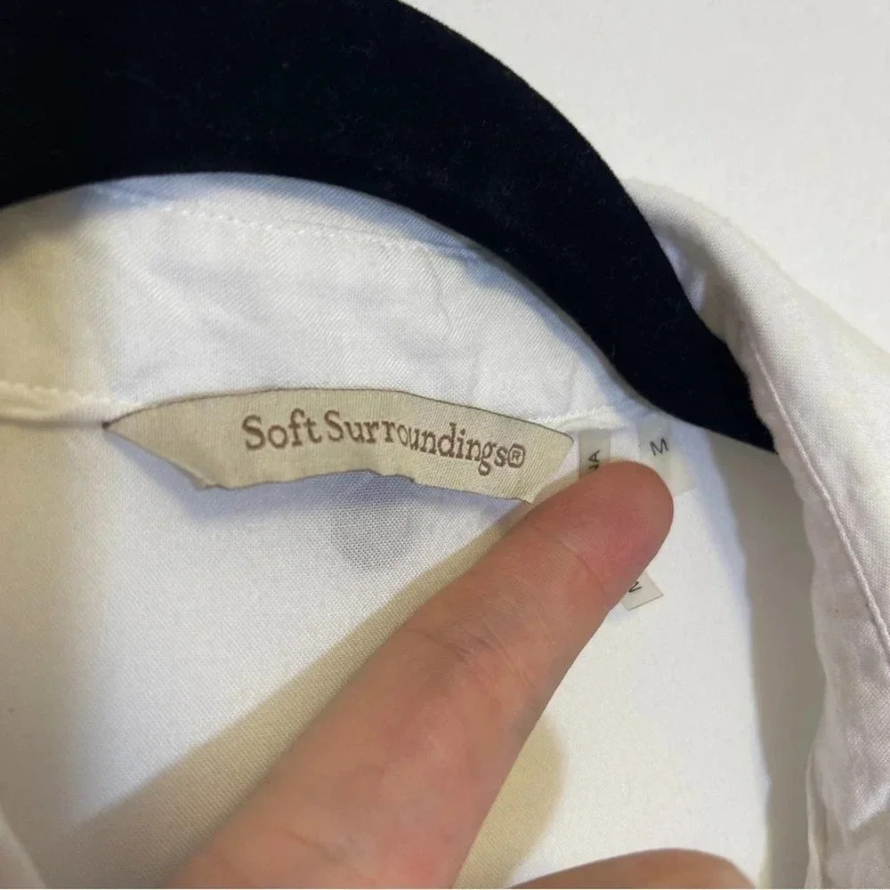 Soft Surroundings Button Down Long Line Shirt Blouse - Minimalist Classic Top - Picture 2 of 5